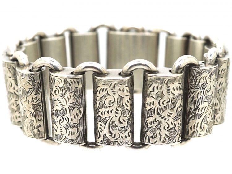Victorian Silver Articulated Bracelet with Engraved Links
