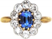 Edwardian 18ct Gold & Platinum, Sapphire & Diamond Oval Cluster Ring