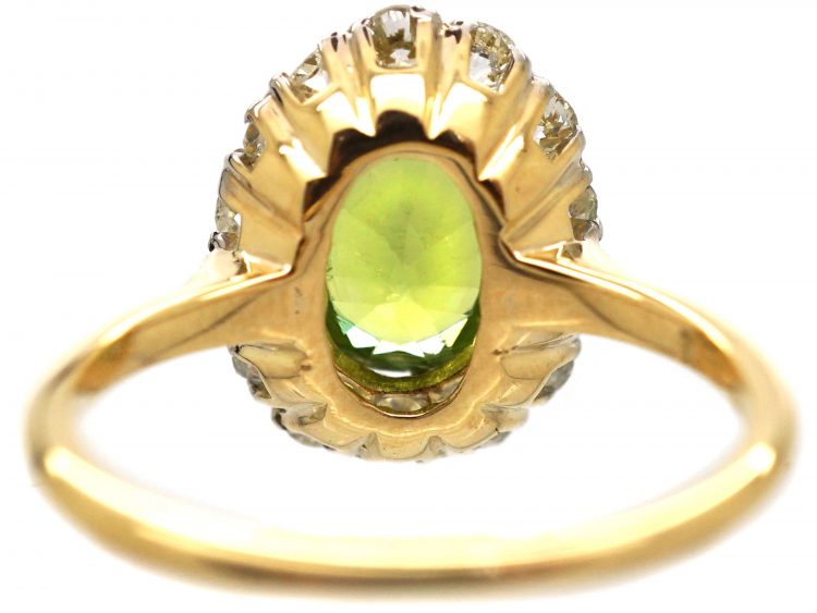18ct Gold, Peridot & Diamond Oval Cluster Ring