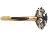 Art Deco 15ct Yellow & White Gold, Sapphire & Diamond Cluster Ring