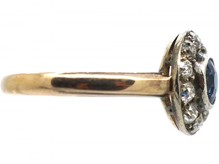 Art Deco 15ct Yellow & White Gold, Sapphire & Diamond Cluster Ring