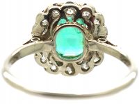 Art Deco 14ct White Gold, Emerald & Diamond Cluster Ring