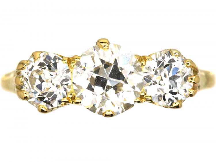 Victorian 18ct Gold, Three Stone Old Mine Cut Diamond Ring