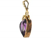 Edwardian 15ct Gold Heart & Bow Pendant set with an Amethyst & Natural Split Pearls