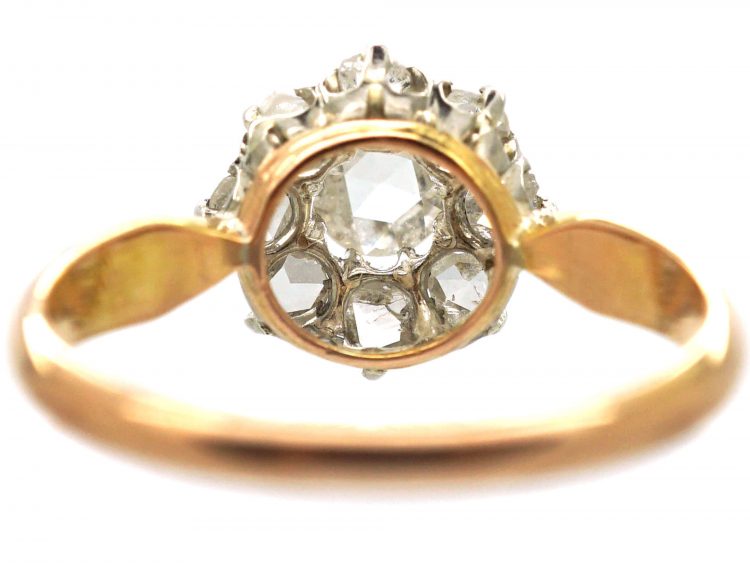 Early 20th Century 15ct Gold & Platinum, Rose Diamond Daisy Cluster Ring