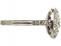 Art Deco Platinum, Diamond Cluster Ring with Diamond Shoulders