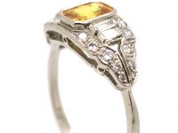Art Deco Platinum, Yellow Sapphire & Diamond Ring