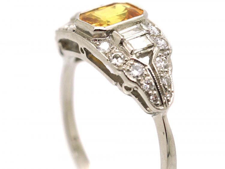 Art Deco Platinum, Yellow Sapphire & Diamond Ring