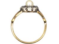 Edwardian 18ct Gold, Natural Pearl & Diamond Cluster Ring