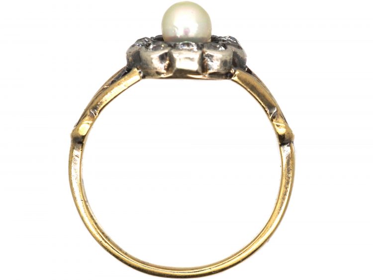 Edwardian 18ct Gold, Natural Pearl & Diamond Cluster Ring