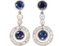 Art Deco Platinum, Sapphire & Diamond Drop Earrings