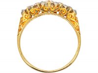 Edwardian 18ct Gold Five Stone Diamond Carved Half Hoop Ring with Diamond Points