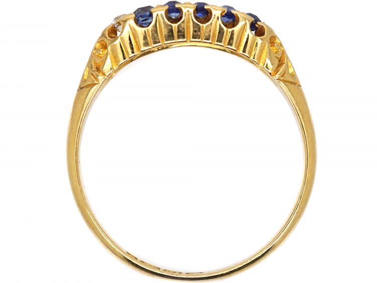 Victorian 18ct Gold Ring Set With Five Sapphires & Five Diamonds