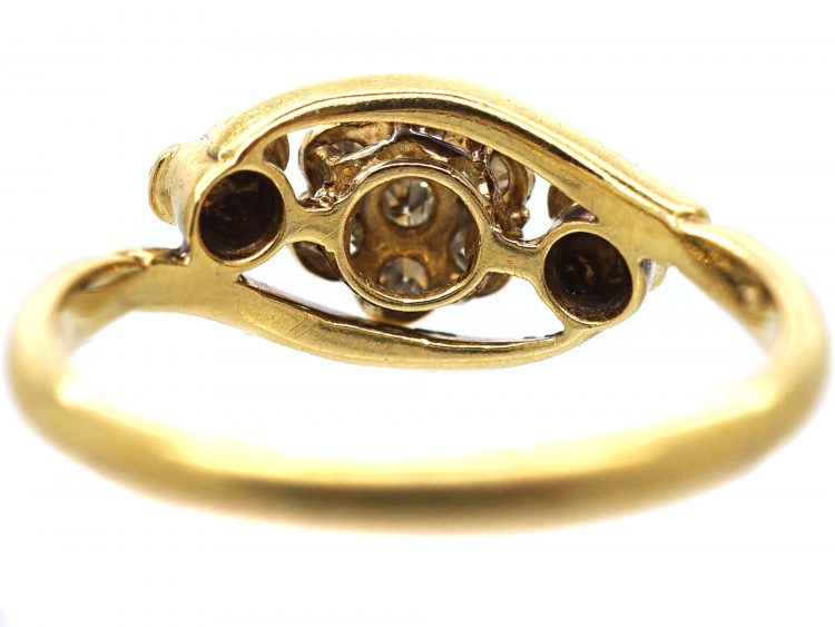 Edwardian 18ct Gold & Platinum, Cluster Diamond Ring with Diamond Set Trefoil Detail
