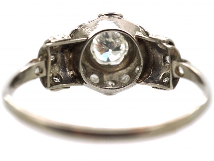 18ct White Gold Diamond Cluster Ring with Diamond Set Bands on the Shoulders
