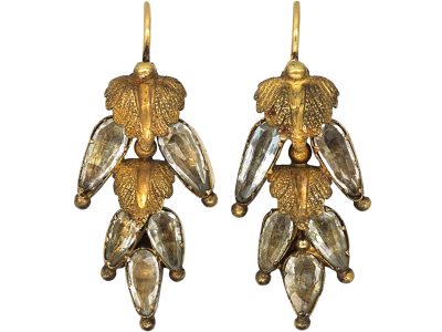Regency 15ct Gold & Rock Crystal Leaf Earrings