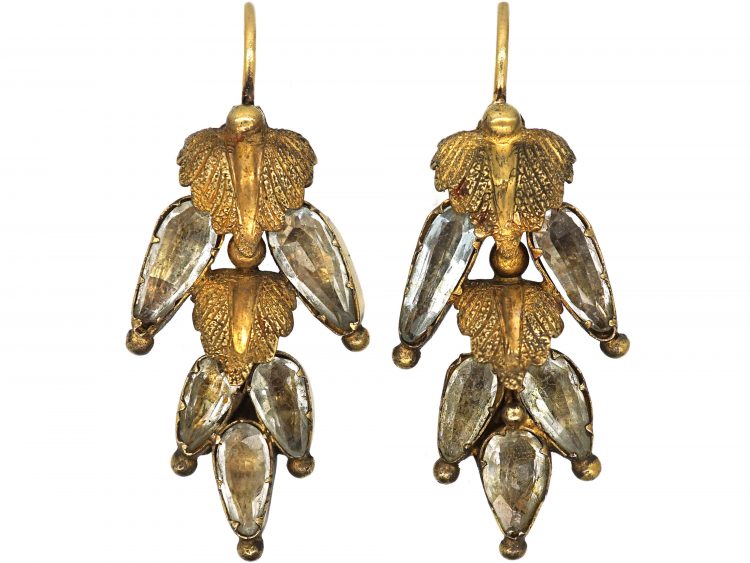 Regency 15ct Gold & Rock Crystal Leaf Earrings