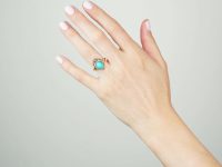 Victorian 18ct Gold, Turquoise & Rose Diamond heart Shaped Ring with Bow on top