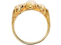 Edwardian 18ct Gold, Three Stone Opal Ring with Rose Diamond Points