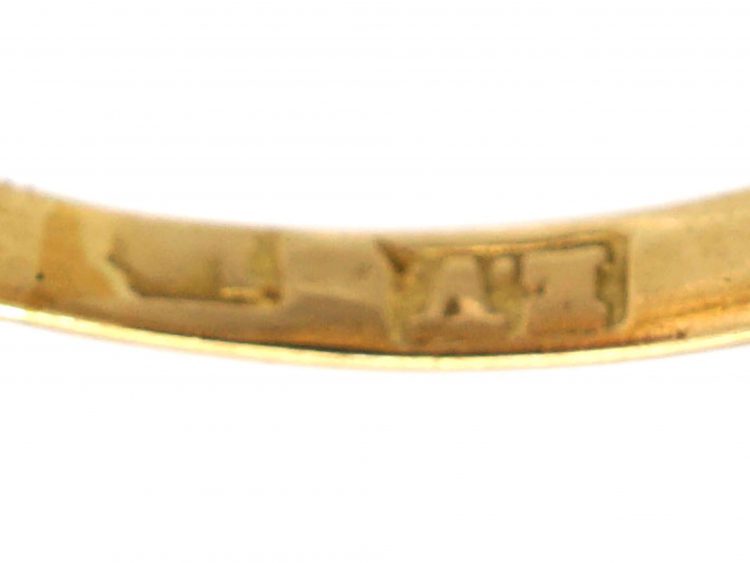 Edwardian 18ct Gold Five Stone Diamond Carved Half Hoop Ring with Diamond Points