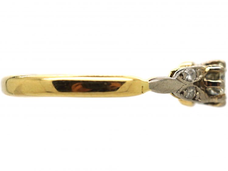 Art Deco Diamond Solitaire Ring with Diamond Set Leaf Shoulders