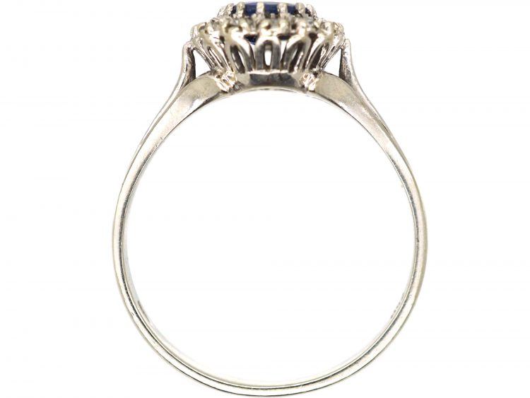 Art Deco 18ct White Gold, Sapphire & Diamond Cluster Ring