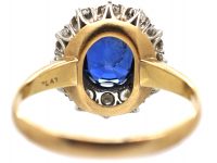 1930s 18ct Gold, Sapphire & Diamond Oval Cluster Ring