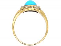 Victorian 18ct Gold, Turquoise & Rose Diamond heart Shaped Ring with Bow on top