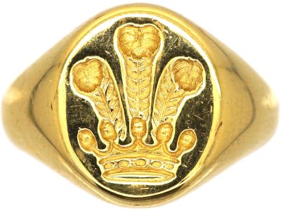 18ct Gold Signet Ring with Intaglio of Prince of Wales Feathers by Theo Fennell