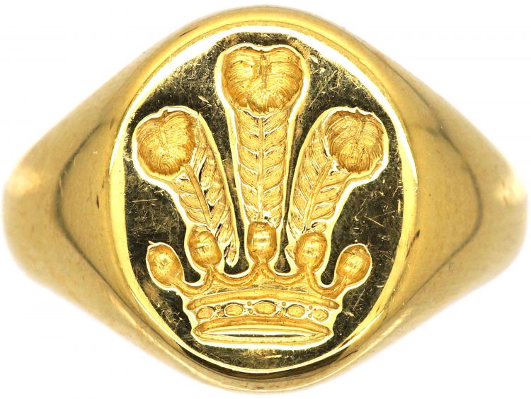 18ct Gold Signet Ring with Intaglio of Prince of Wales Feathers by Theo Fennell