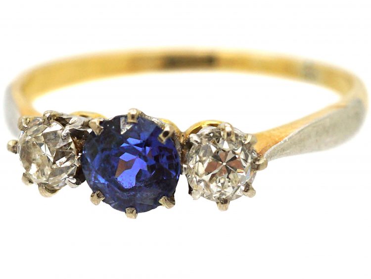 Art Deco 18ct Gold & Platinum, Sapphire & Diamond Three Stone Ring