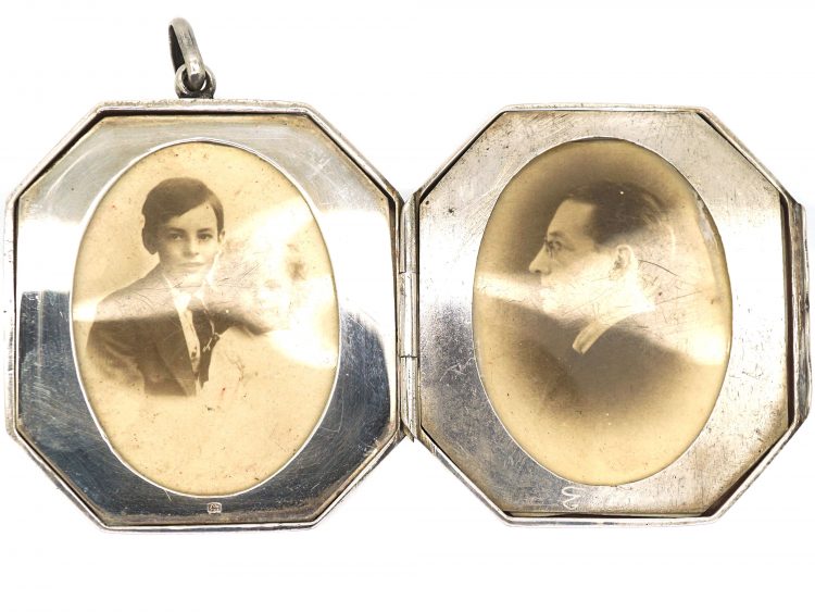 Large Silver Octagonal Locket with D Monogram