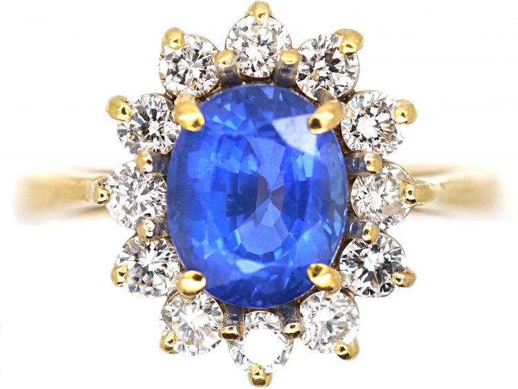 18ct Gold, Sapphire & Diamond Cluster Ring with Petal Design