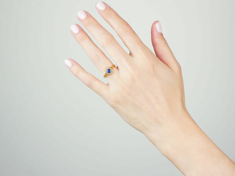 Edwardian 18ct Gold, Sapphire & Rose Diamond Cluster Ring