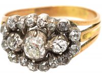 Georgian 15ct Gold Old Mine Cut Triple Diamond Cluster Ring
