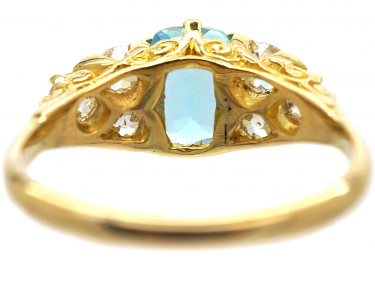 Edwardian 18ct Gold, Aquamarine & Old Mine Cut Diamond Ring