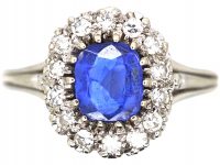 Art Deco 18ct White Gold, Sapphire & Diamond Cluster Ring