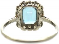 Art Deco 18ct White Gold & Platinum, Aquamarine & Diamond Rectangular Cluster Ring