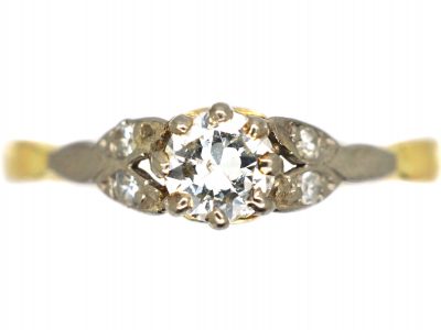 Art Deco Diamond Solitaire Ring with Diamond Set Leaf Shoulders