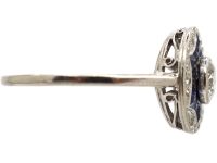 Art Deco Platinum, Diamond & Sapphire Target Ring