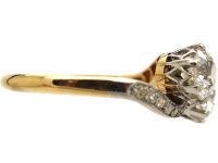 Edwardian 18ct Gold & Platinum Two Stone Diamond Cross Over Ring