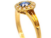 Edwardian 18ct Gold, Sapphire & Rose Diamond Cluster Ring