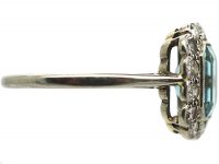 Art Deco 18ct White Gold & Platinum, Aquamarine & Diamond Rectangular Cluster Ring