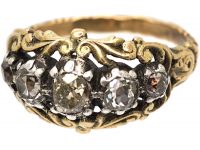 Georgian 15ct Gold & Silver, Cushion Cut Diamond Three Stone Ring