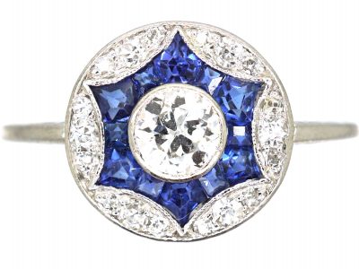 Art Deco Platinum, Diamond & Sapphire Target Ring