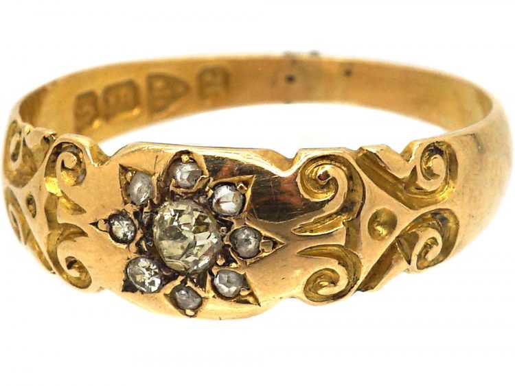 Victorian 18ct Gold Ring With Diamond Set Star Motif