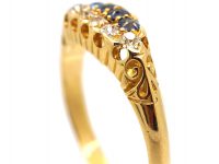 Victorian 18ct Gold Ring Set With Five Sapphires & Five Diamonds