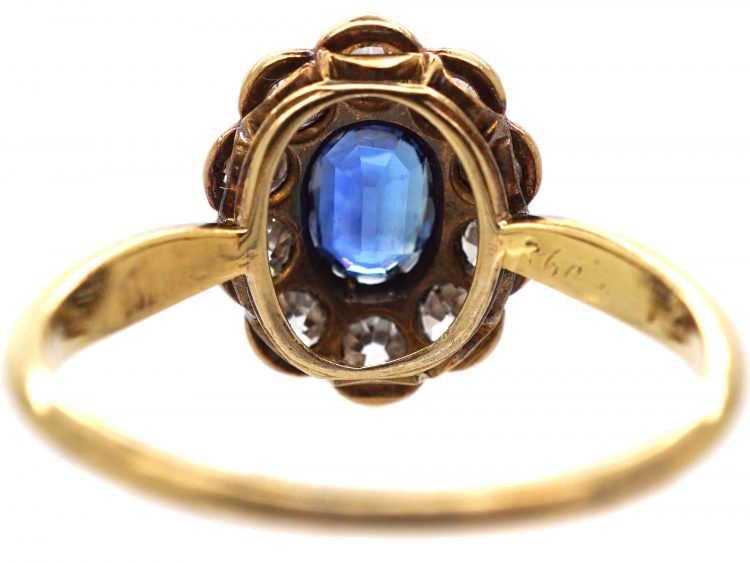 Edwardian 18ct Gold & Platinum, Sapphire & Diamond Oval Cluster Ring