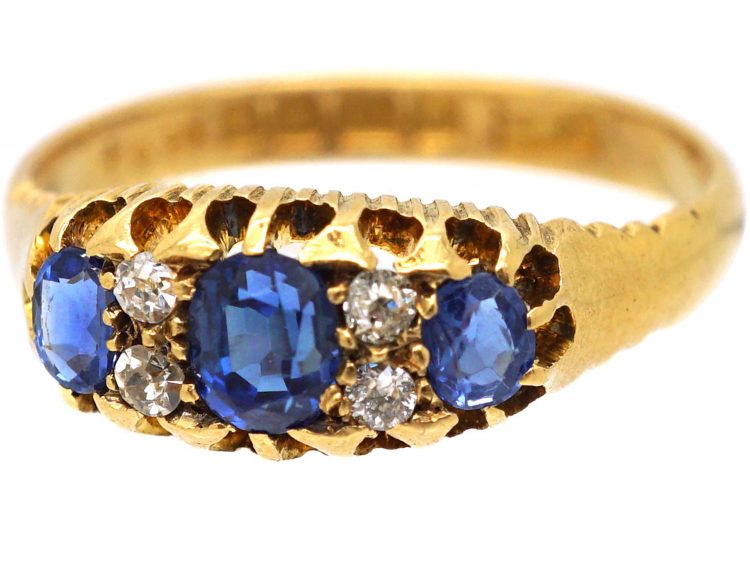 Edwardian 18ct Gold, Sapphire & Diamond Three Stone Ring
