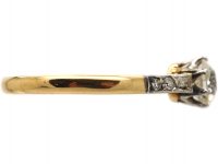 Art Deco 18ct Gold & Platinum, Diamond Solitaire Ring with Diamond Set Shoulders